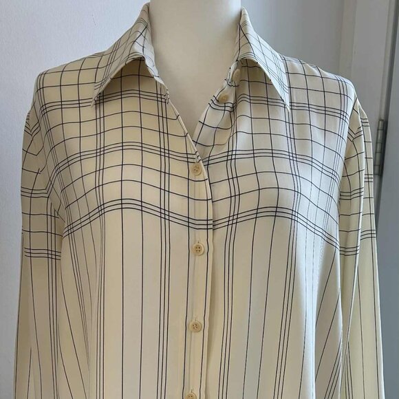 Peter Nygård Pure Silk Cream & Black Windowpane Patterned Blouse  – US 14 - Picture 3 of 13